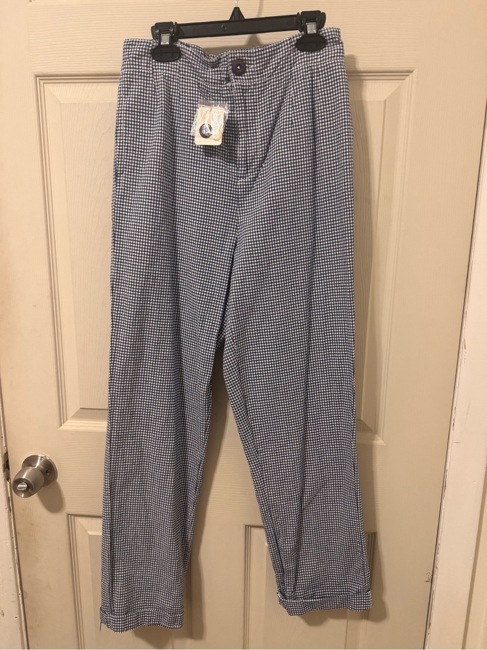Free People Women's Blue/White Gingham Button-Front Pants w/ Pockets XS